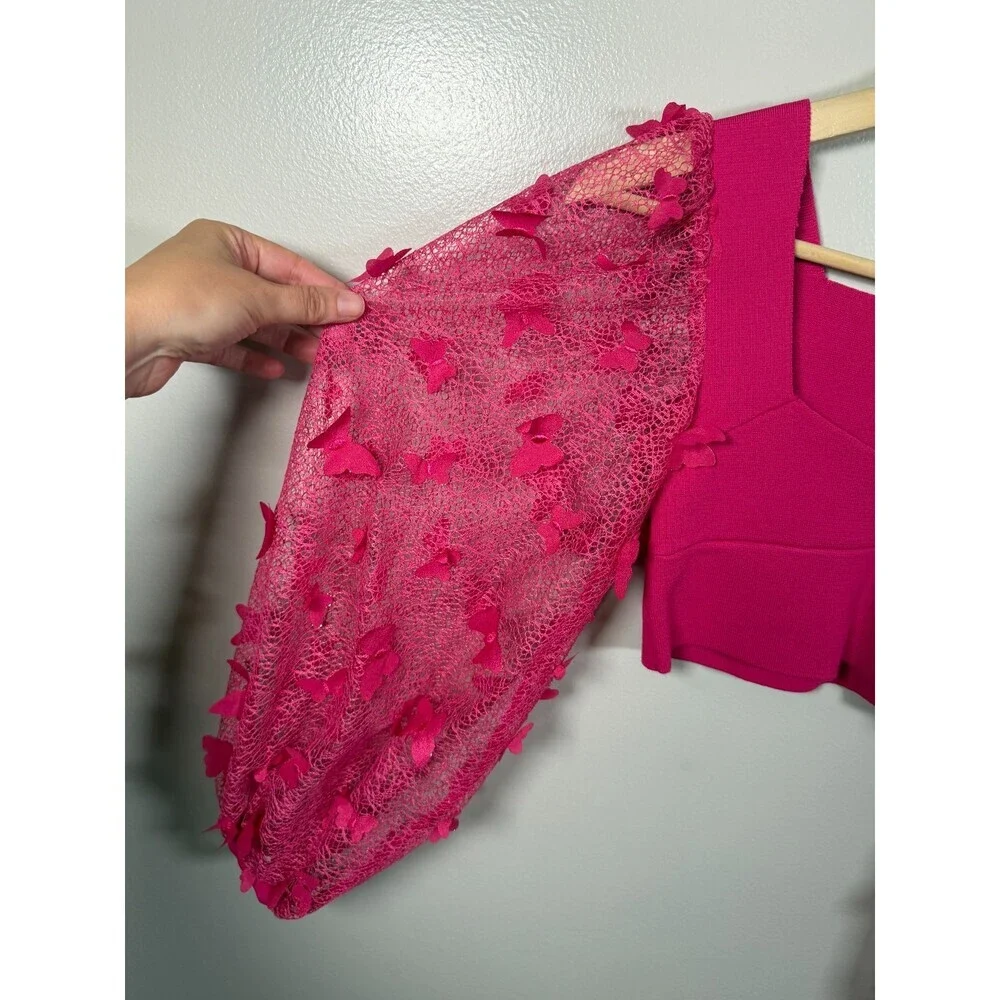 Free People Flutter By Crop Top Size XS Pink Butterfly Whimsical Ethereal